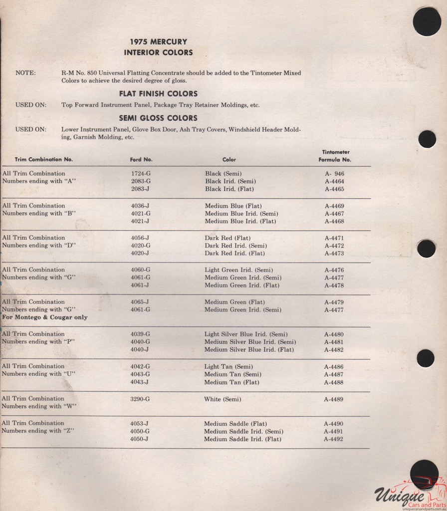 1975 Mercury Paint Charts Rinshed-Mason 2